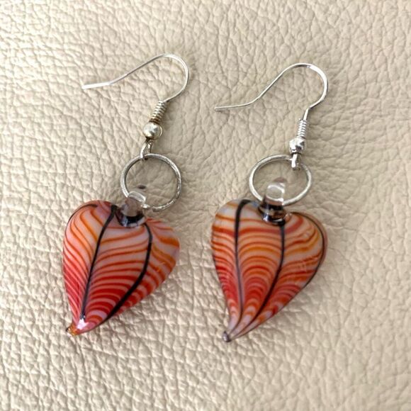 Glass earrings butterfly heart set of three pink orange blue - Picture 3 of 5